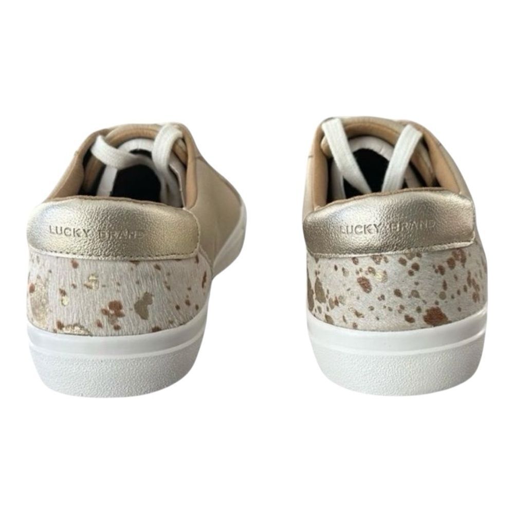 Lucky Brand Divahna Stucco Cream Leather Sneakers Cow Hair Detail Size 8.5 - Picture 6 of 8